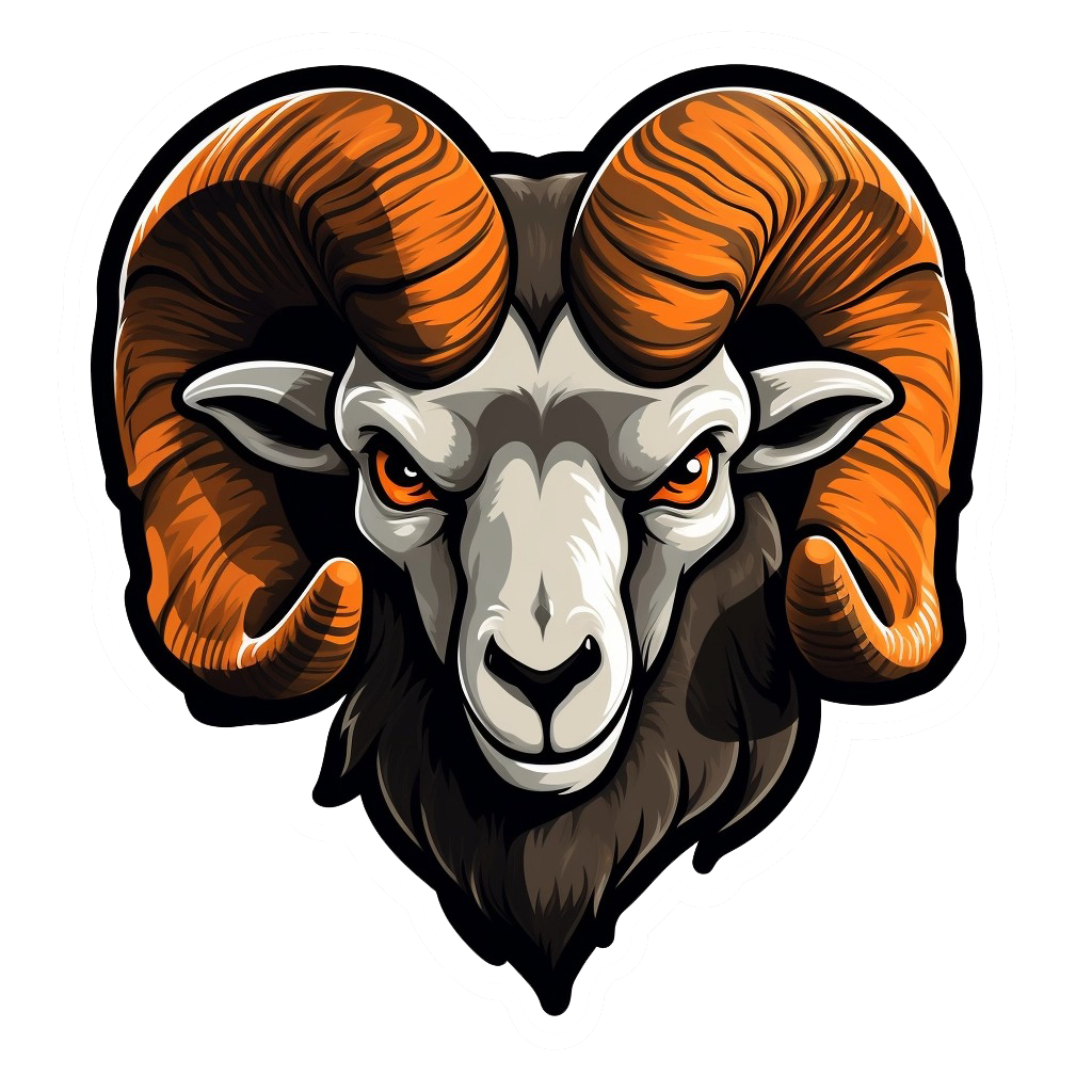Artistic Ram Head Wall Sticker - Detailed Illustration Decal with Glossy Horns and Piercing Gaze
