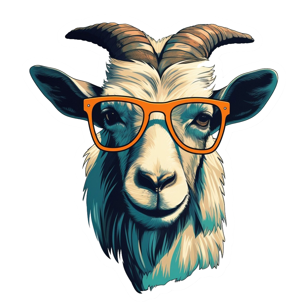 3D Goat Head in Glasses Wall Decal - Vibrant Light Indigo and Amber Style Art Sticker