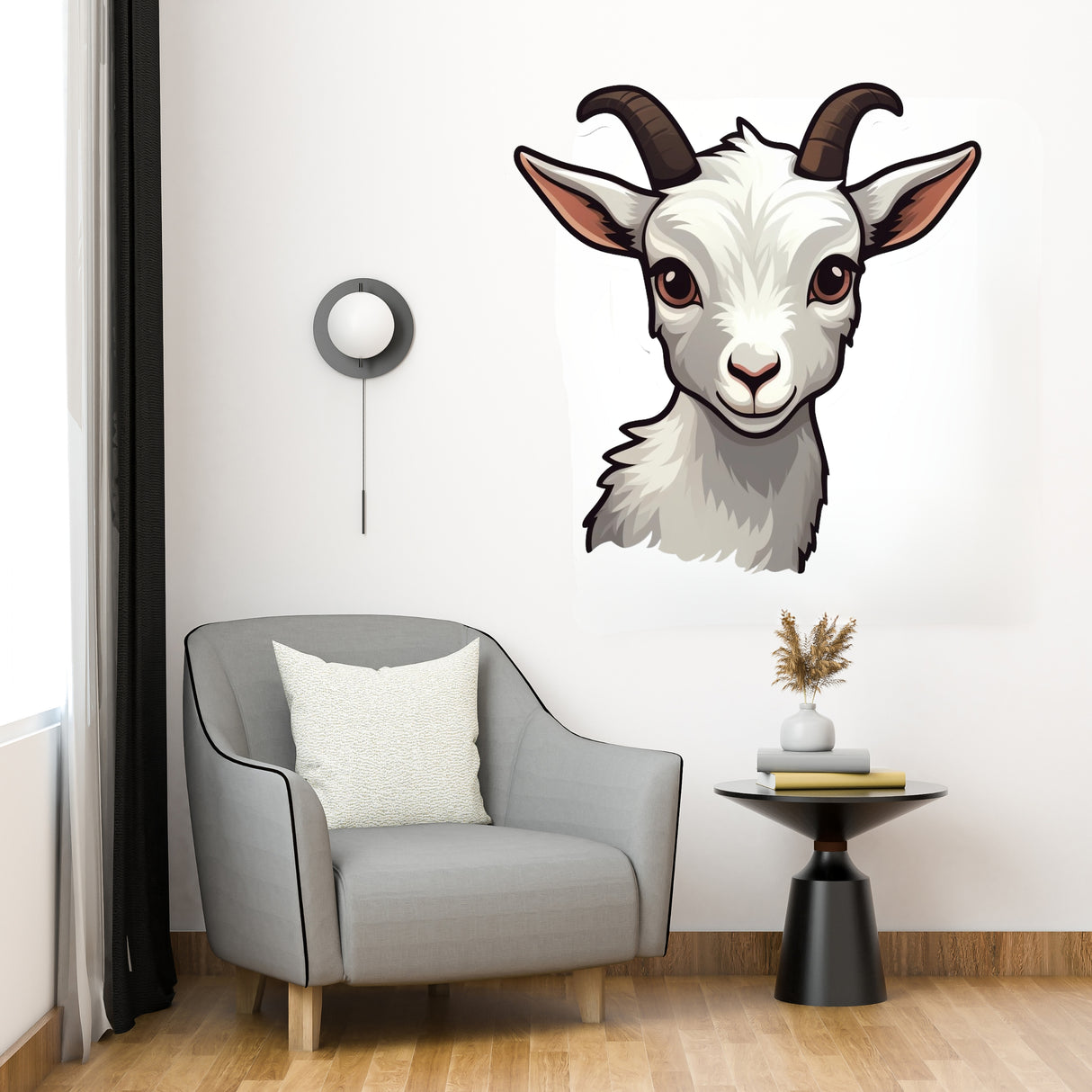 Playful Baby Goat Wall Sticker - Cartoonish Style Goat Decal
