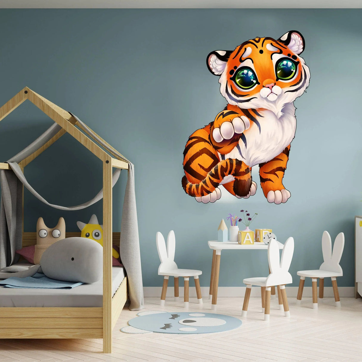 Cute Tiger Wall Sticker - Baby Kid Toddler Little Animal Decoration Decal - Reusable Vinyl Art Decor For Boy - Removable Waterproof Decals - Decords