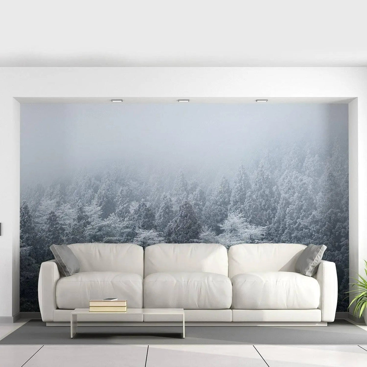 Foggy Forest Wallpaper Sticker Mural - Mountain Tree Fog Removable Wall Paper Art Decal - Large Bedroom Decor Misty Pine Hill Peel Stick - Decords