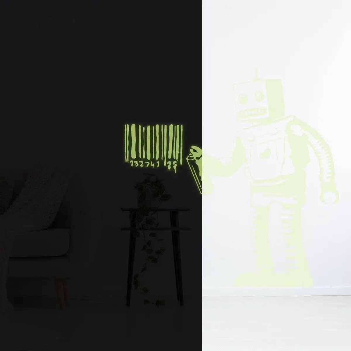 Luminescent Barcode Robot Glow In The Dark Wall Decal - Decords