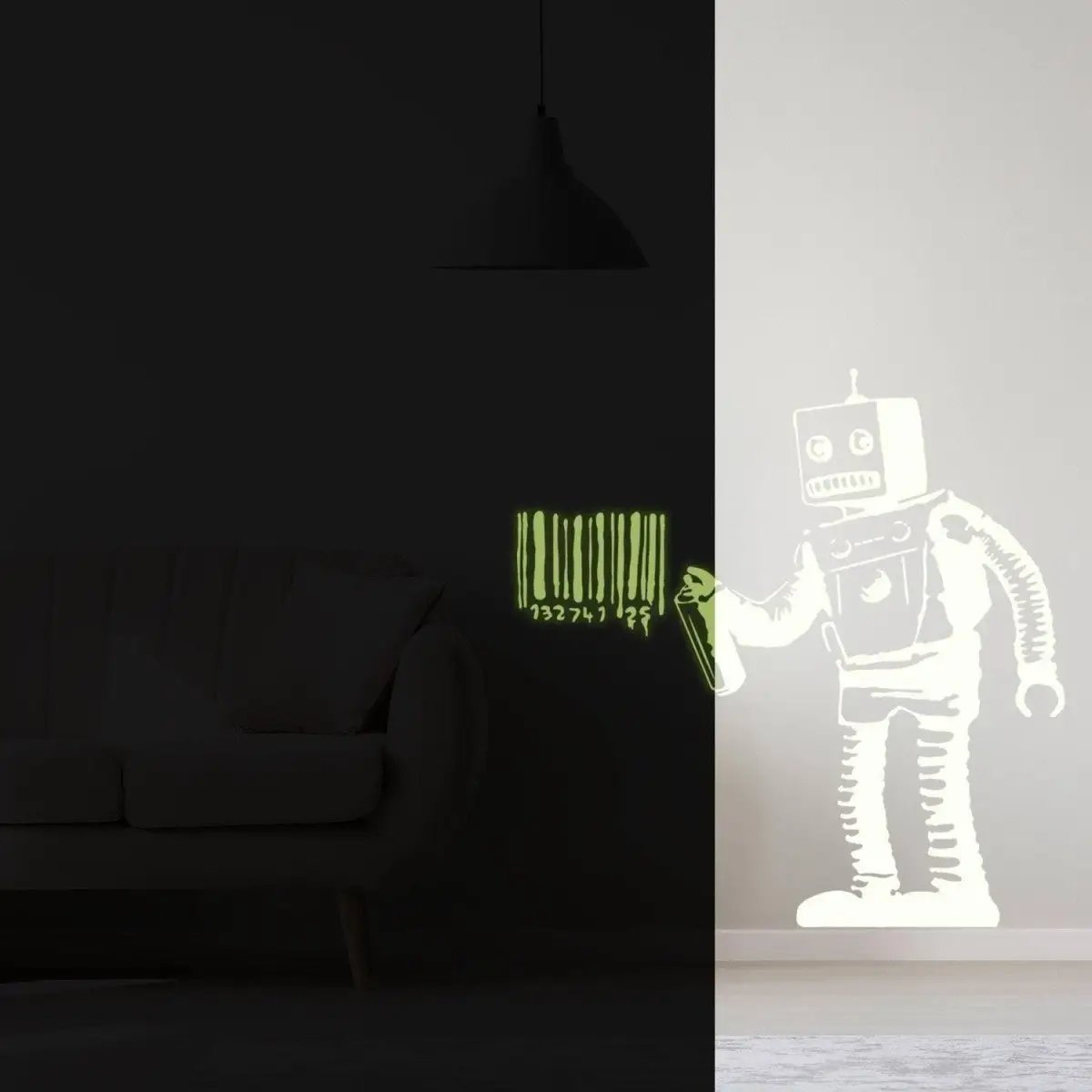 Luminescent Barcode Robot Glow In The Dark Wall Decal - Decords
