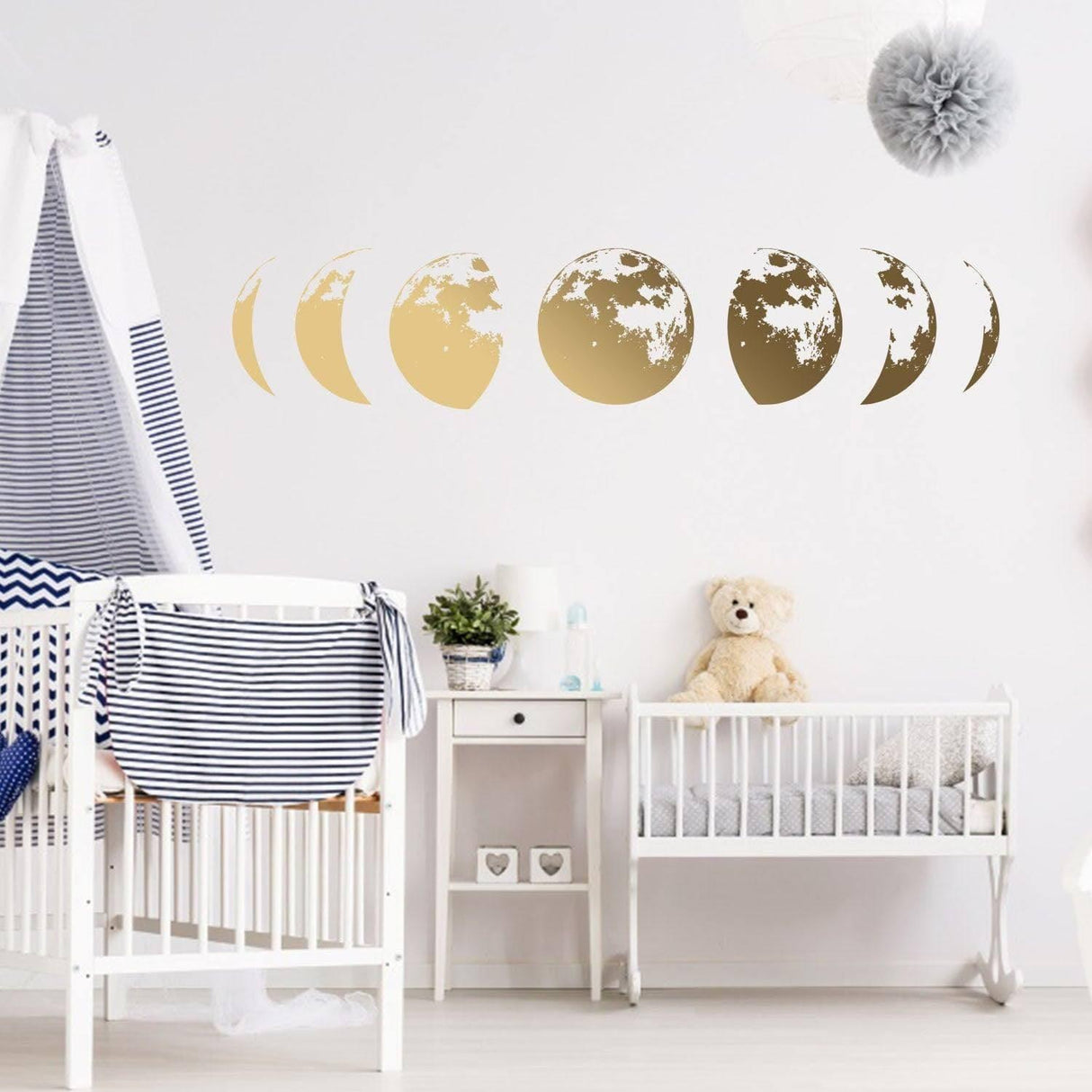 Moon Phases Wall Decor Decal - Gold Home Art Living Room Bedroom Sticker Decoration - Silver Phase Cycle Nursery Lunar Crescent Vinyl Mural - Decords