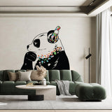 Panda Wall Art Sticker - Thinking Dj Panda Bear Head Headphones Vinyl Decal - Funny Cool Graffiti Music Thinker Black Pandas Large Mural - Decords