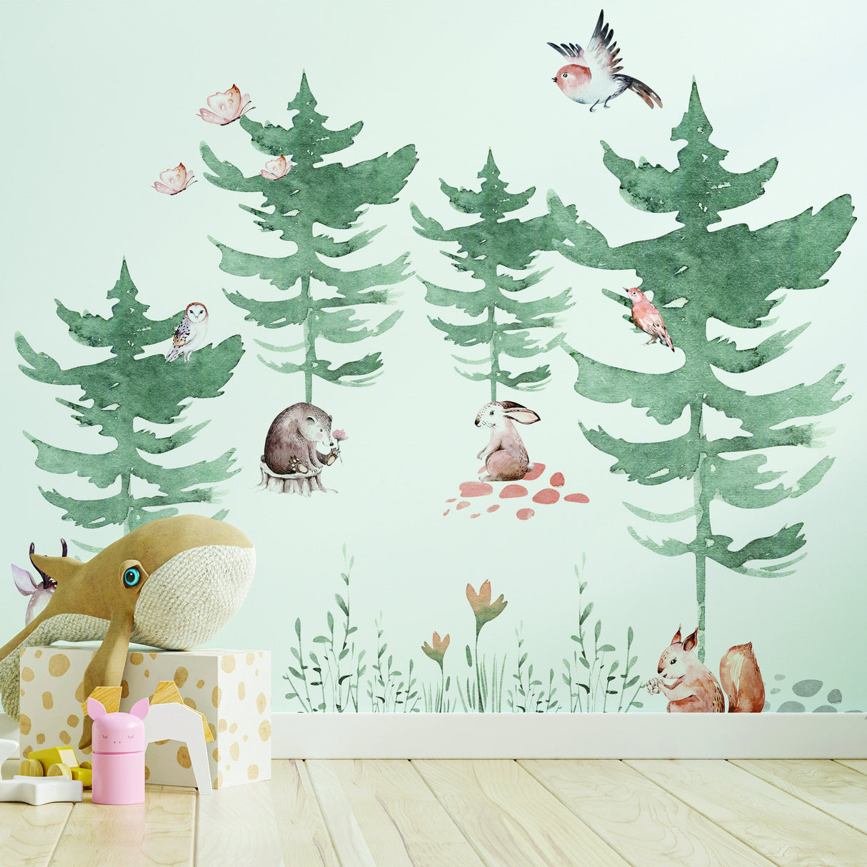 Woodland Wonders Vinyl Wall Decal Set - Whimsical Animal & Forest Theme Stickers