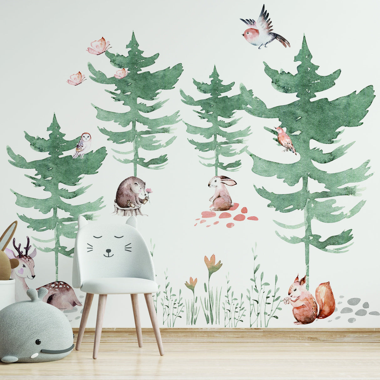 Woodland Wonders Vinyl Wall Decal Set - Whimsical Animal & Forest Theme Stickers