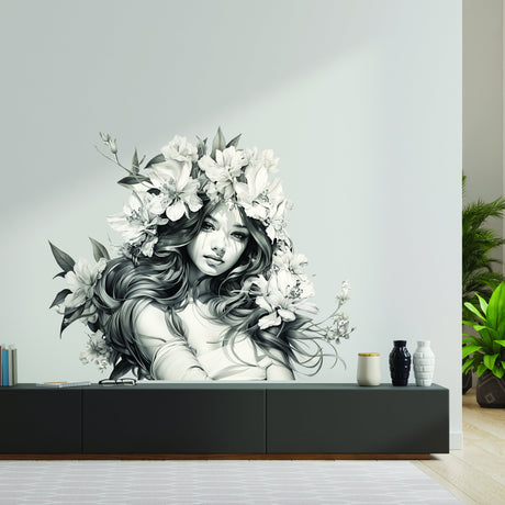 &quot;Elegant Floral-Haired Woman Wall Decal&quot;