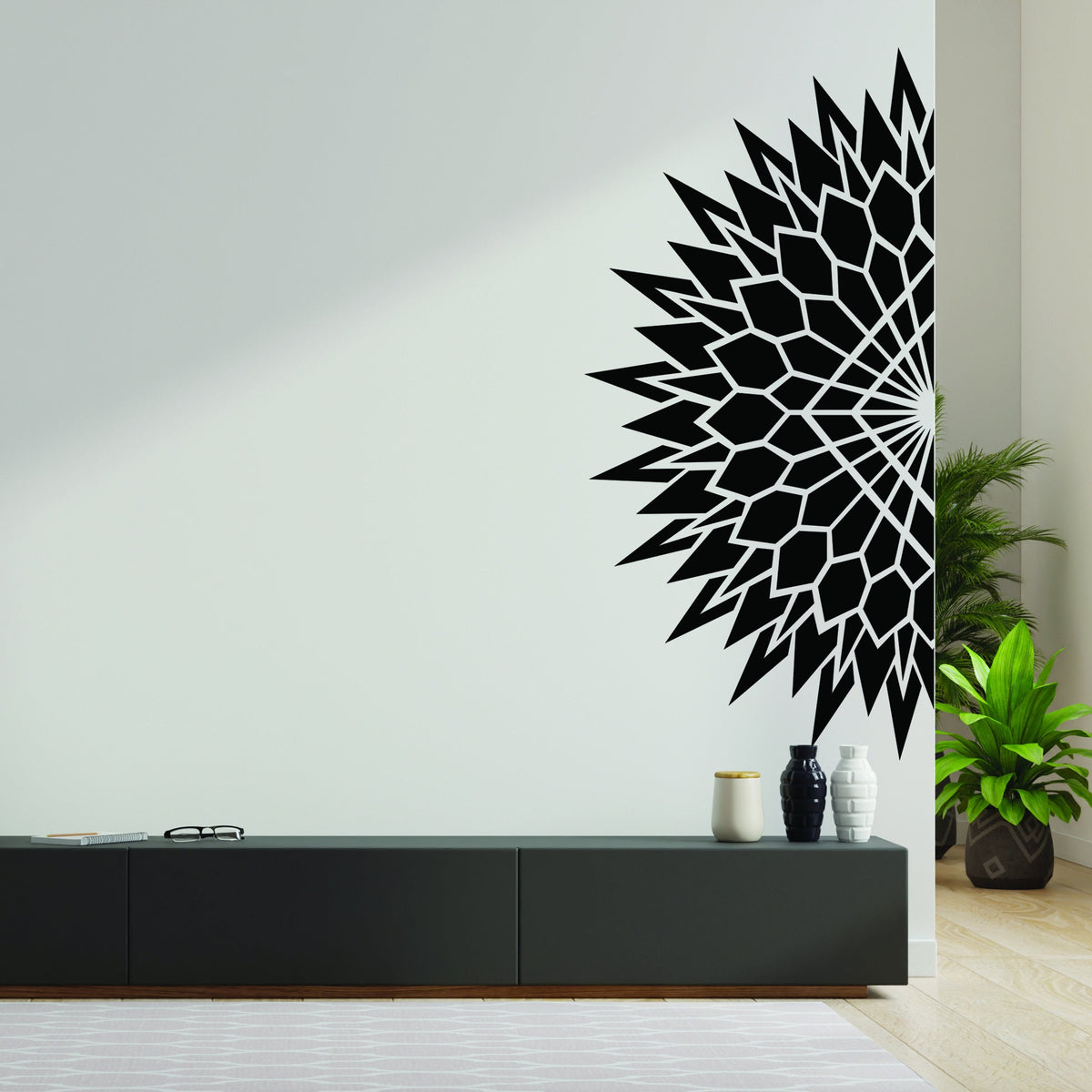 Half Geometric Mandala Wall Corner Decal - Modern Living Room