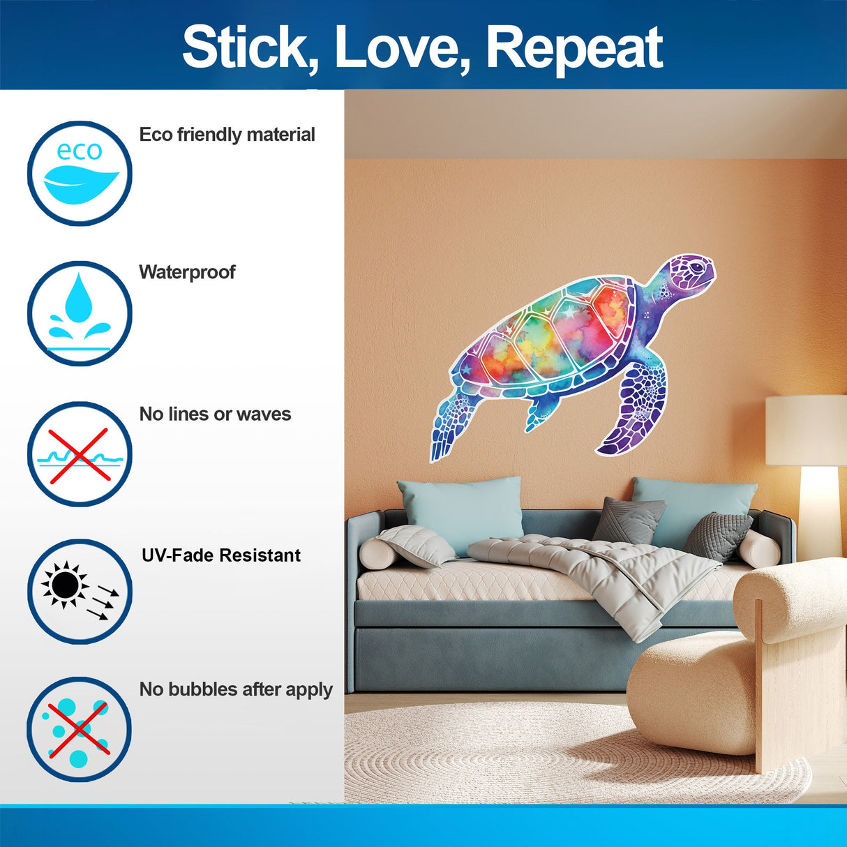 Radiant Sea Turtle Wall Decal - Vivid Ocean-Inspired Sticker - Perfect for Nautical Room Themes - Marine Life Art Mural