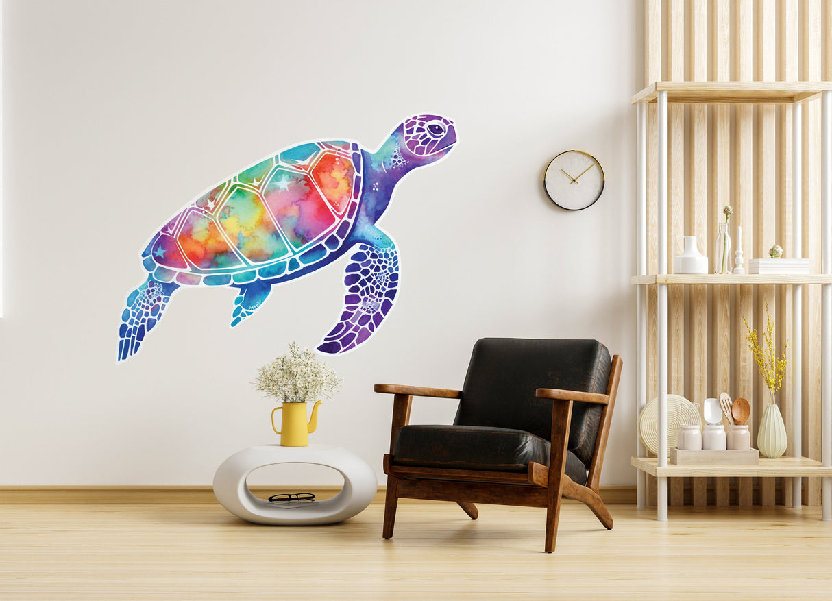 Radiant Sea Turtle Wall Decal - Vivid Ocean-Inspired Sticker - Perfect for Nautical Room Themes - Marine Life Art Mural