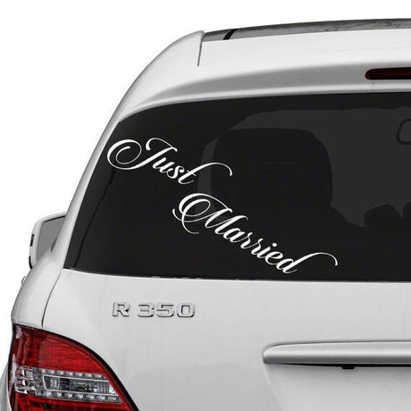 50% OFF - Just Married Car Vinyl Wedding Sticker - Window Glass Gift Stick Quote Vehicle Decal - Couple Bridal Removable White Sign Mural