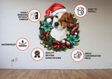 Custom Pet Christmas Wreath Wall Decal - Dog Photo Personalized Festive Sticker - Cat in Red Hat Vinyl Mural - Unique Holiday Decor Gift