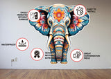 Floral Elephant Wall Decal - Colorful Kids & Nursery Wall Art Sticker - Removable Vinyl Animal Mural for Spiritual Yoga Home