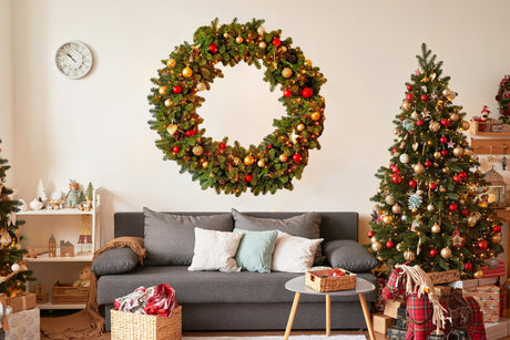 Christmas Wreath Wall Decal with Lights and Ornaments