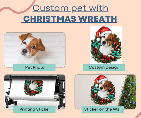 Custom Pet in Red Hat with Christmas Wreath Wall Decal