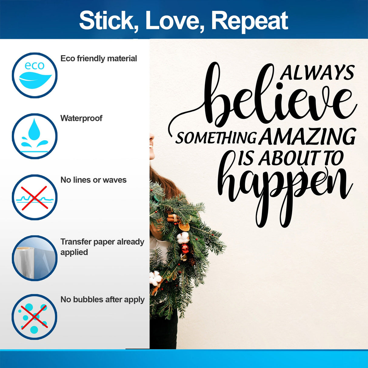 Inspiring Christmas Quote Wall Vinyl Sticker - "Always Believe Something Amazing is About to Happen" Living Room Text Decal Sign Decor