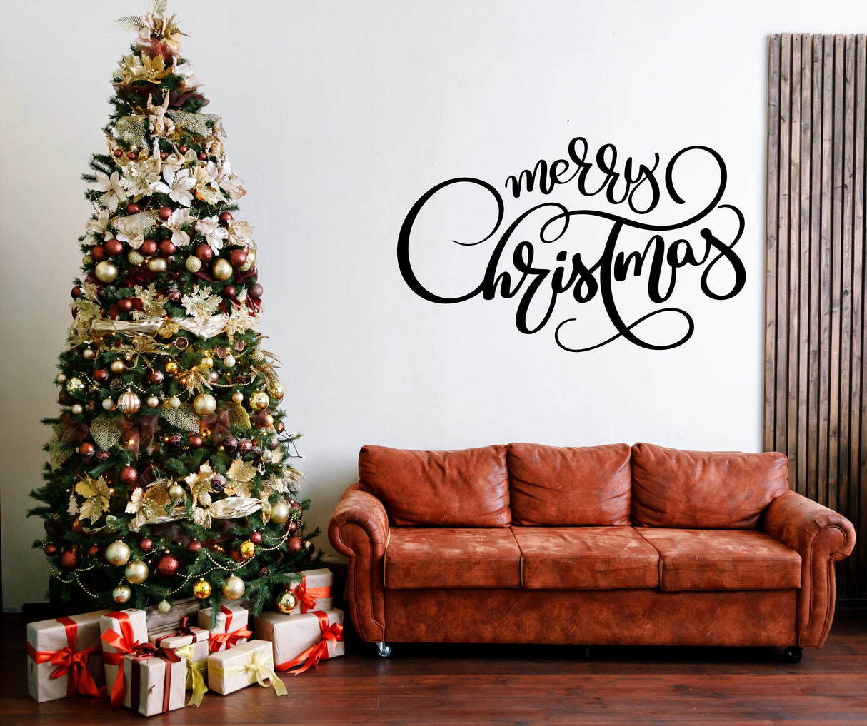 Elegant Christmas Quote Wall Vinyl Sticker - "Merry Christmas" Family Decal Sign - Beautiful Cursive Text Living Room Decor Holiday Sayings