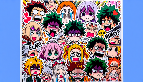 An array of vibrant and emotionally expressive anime-style stickers. These stickers are the ultimate accessory for an animation fan. They depict various emotions including happiness, sadness, surprise