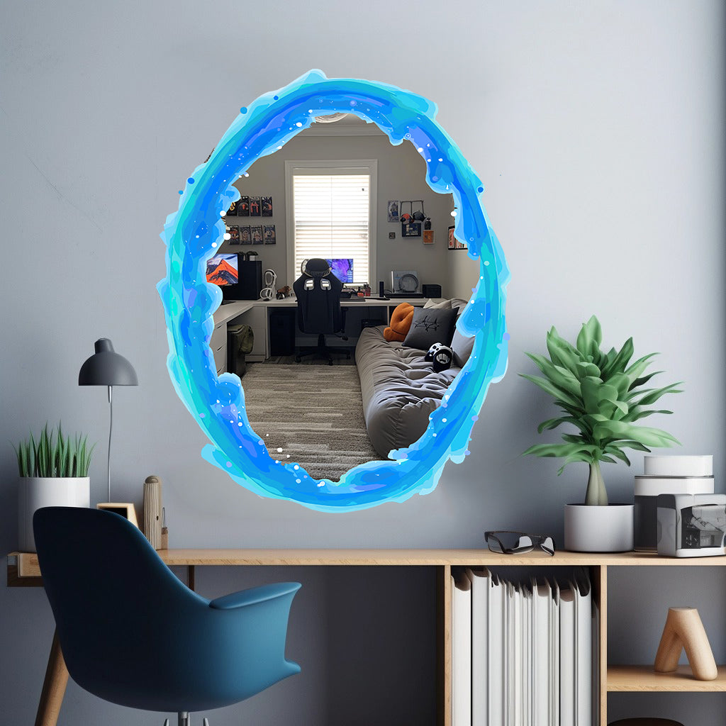 Blue and Orange Portal Aura Wall Stickers - Transparent Oval Decals with Vibrant Aura Effect for Game Room Decor