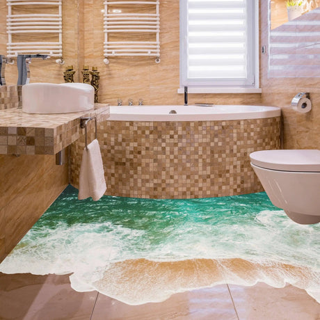3d Sea Floor Bathroom Stickers Decor - Ocean Beach Vinyl Decals For Bathtub Bath Shower Flooring - Waterproofdecal Sticker Water Mural Art - Decords