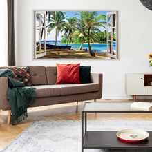 Load image into Gallery viewer, 3d Window Beach View Wall Sticker - Removable Bedroom Ocean Scene Vinyl Room Decal - Large Tropical Picture Frame Landscape Decoration - Decords
