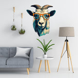 3D Goat Head in Glasses Wall Decal - Vibrant Light Indigo and Amber Style Art Sticker