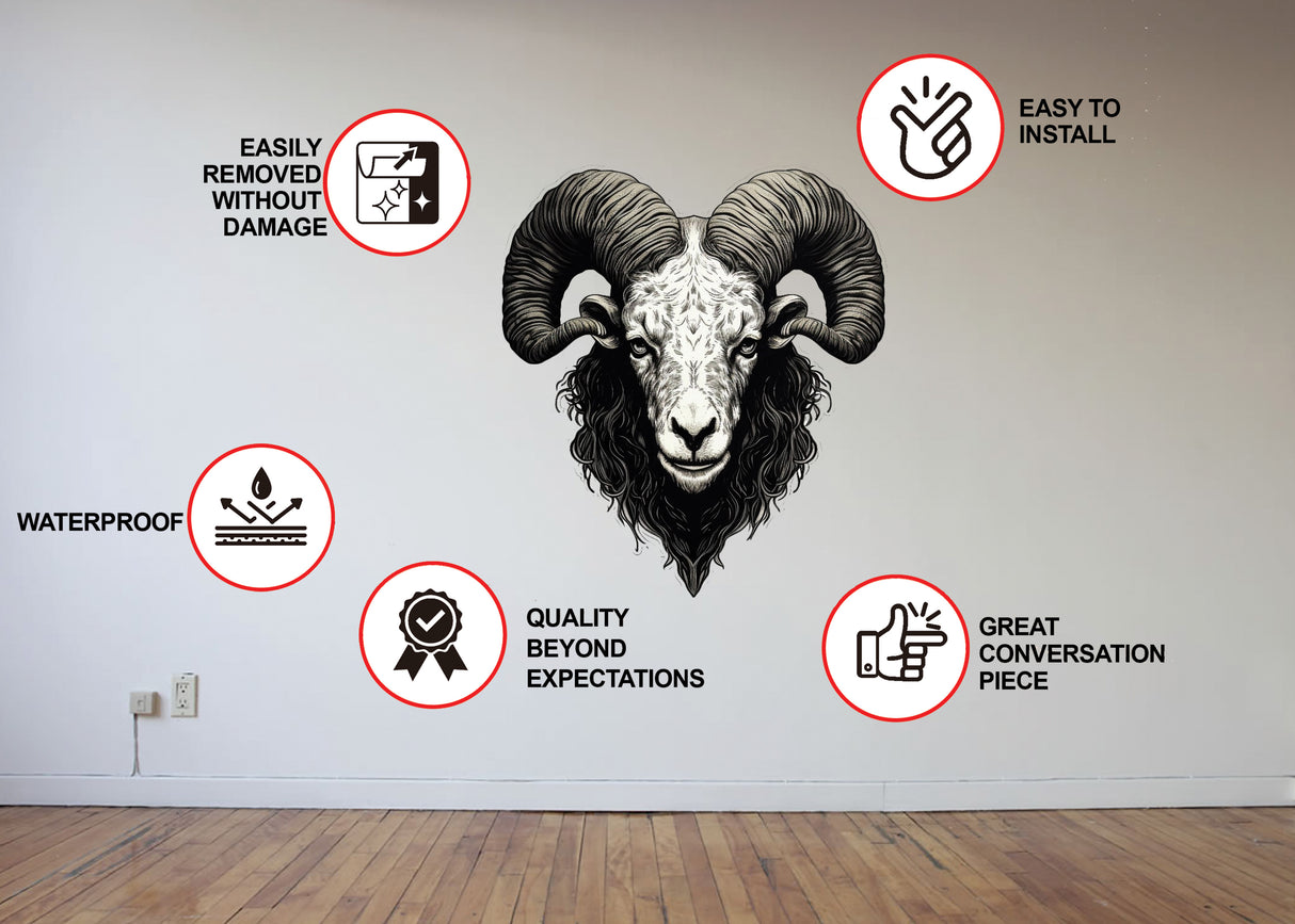 Large Ram Wall Sticker in Bold, Angular Style - Intricate Bizarre Illustration Decal