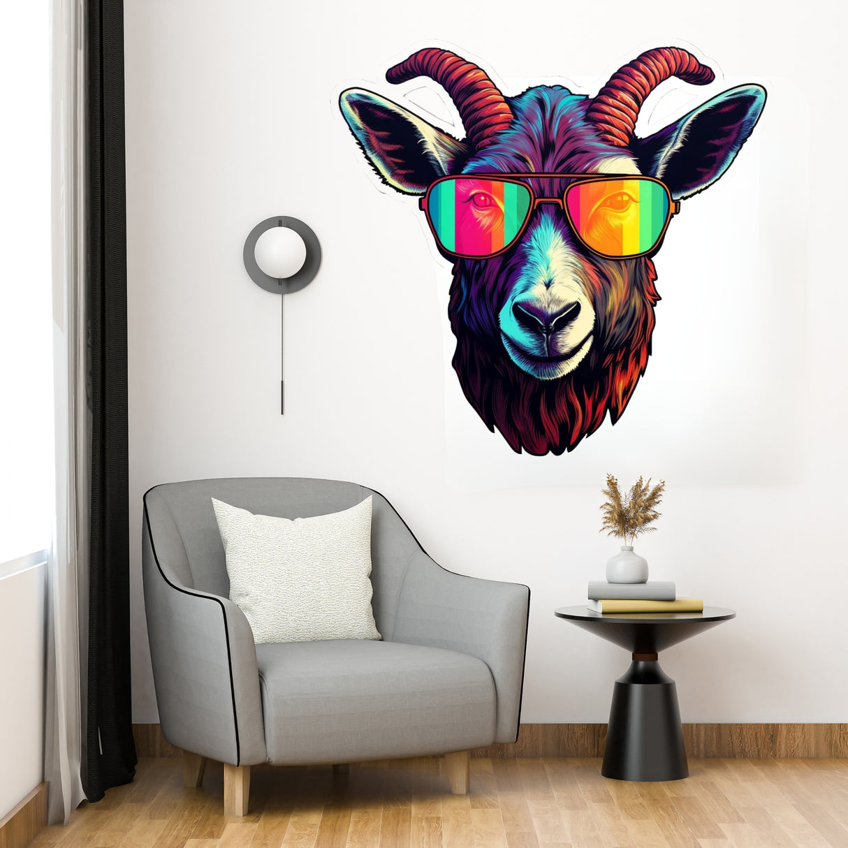 Avant-Garde Goat with Sunglasses Wall Decal