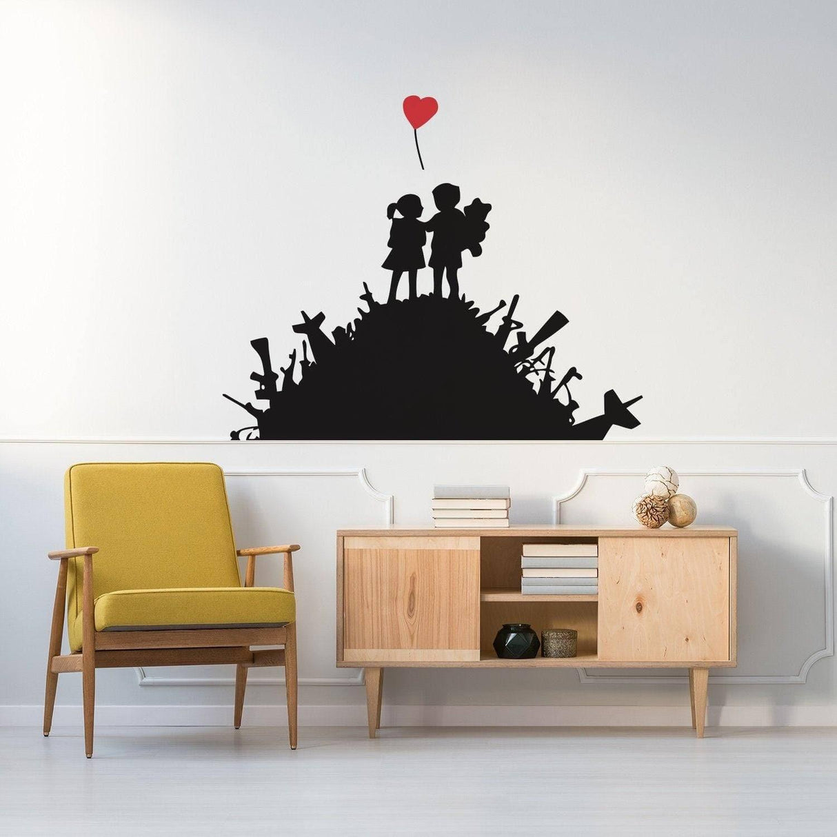 Banksy Boy And Girl Friend Wall Sticker - Kid With A Child Art Balloon Decor Room Street Graffiti Decal - Bank Ash Home Room Mural - Decords