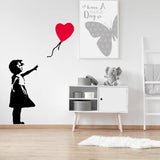 Banksy Girl With Heart Balloon Wall Sticker - Vinyl Baloon Hot Air Baby Nursery Art Decal - There Is Always Hope For Kid Home Laptop Window - Decords