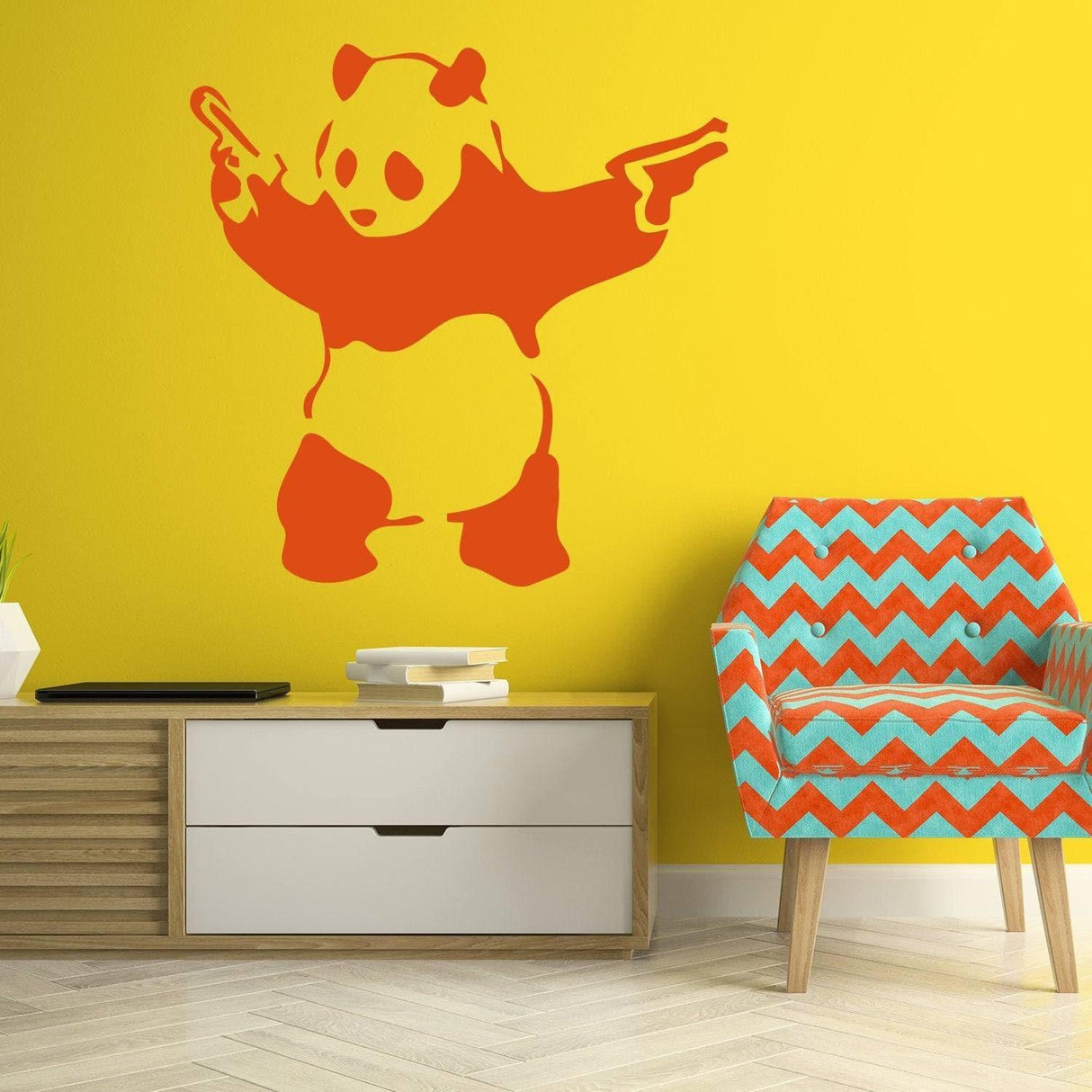 Banksy Panda With Shooting Guns Wall Sticker - Art Graffiti Gun Bear Vinyl Decal - Street Bears Pistols Armed Pistol Pandas Stickers Decals - Decords