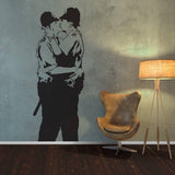 Banksy Police Kissing Wall Sticker - Street Art Peel and Stick Vinyl Decal - Cops Kiss Large Mural - Decords