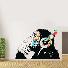 Load image into Gallery viewer, Banksy Thinking Monkey Sticker - Art Vinyl Street Dj Baksy Wall Decal - Headphones Chimp Music Thinker Graffiti Mural - Boy Smart Decals - Decords
