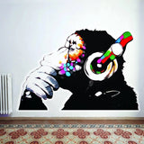 Banksy Thinking Monkey Sticker - Art Vinyl Street Dj Baksy Wall Decal - Headphones Chimp Music Thinker Graffiti Mural - Boy Smart Decals - Decords