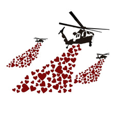 Load image into Gallery viewer, Banksy Vinyl Wall Decal Helicopter with Hearts - Street Art Graffiti Helicopters Decor Sticker - Heart Love Mural Boys Room Decor Artwork - Decords
