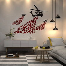 Load image into Gallery viewer, Banksy Vinyl Wall Decal Helicopter with Hearts - Street Art Graffiti Helicopters Decor Sticker - Heart Love Mural Boys Room Decor Artwork - Decords
