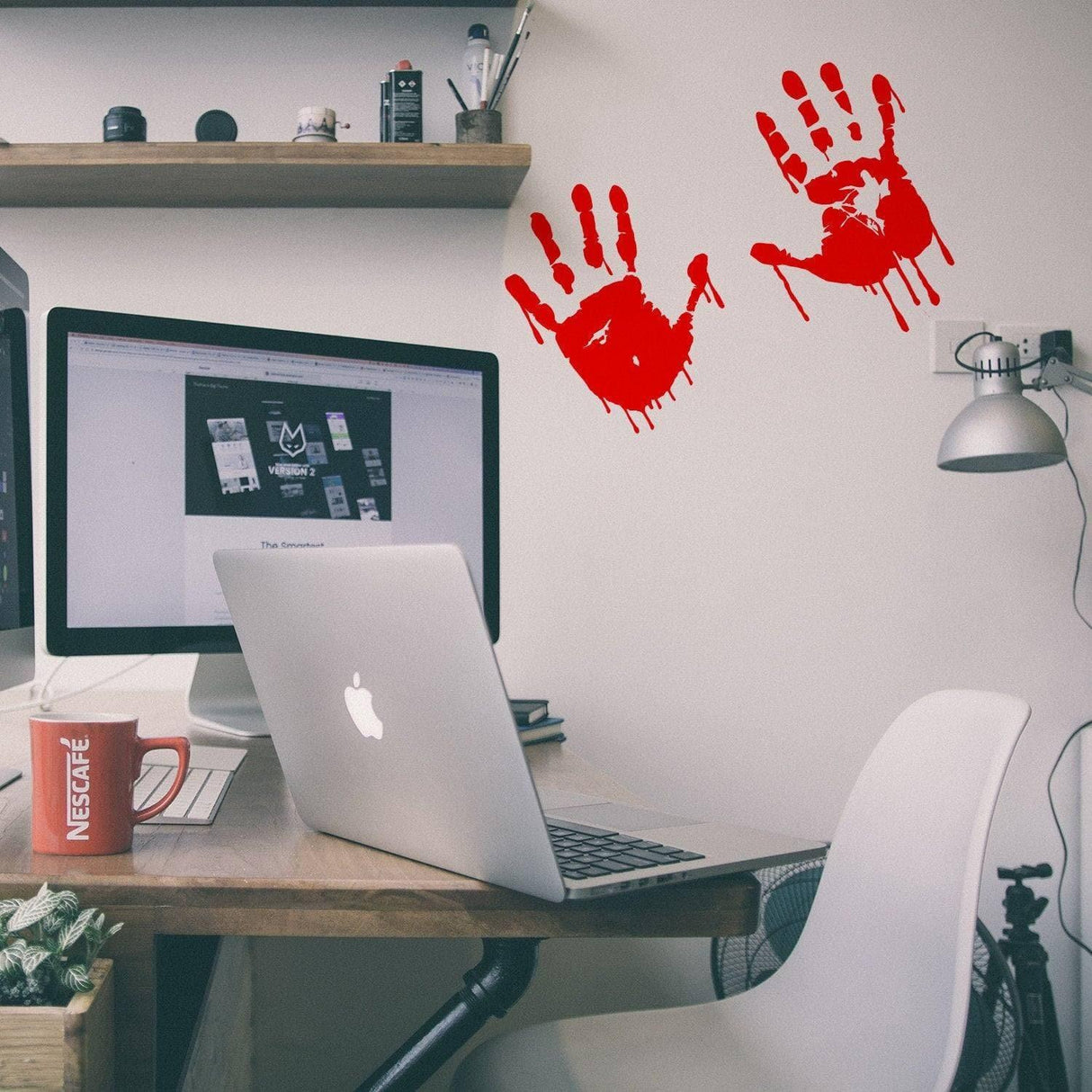 Bloody Hands Scary Red Vinyl Sticker - Zombie Blood Car Wall Laptop Window Halloween Decal Print - Vampire Bumper Horror Slimy Bleeding Sign - Decords