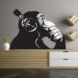 Cool Thinking Monkey Wall Sticker - Inspired by Banksy Street Art Graffiti Monkey Thinker Vinyl Decal - DJ Chimp in Headphones Mural Decal - 39 x 27 inches (100x70 cm) - Decords