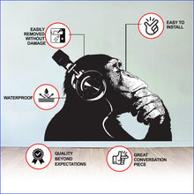 Load image into Gallery viewer, Cool Thinking Monkey Wall Sticker - Inspired by Banksy Street Art Graffiti Monkey Thinker Vinyl Decal - DJ Chimp in Headphones Mural Decal - 39 x 27 inches (100x70 cm) - Decords

