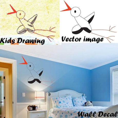 Custom Drawing Vectorize In Vinyl Sticker - Draw Portrait Design Art Made Photo In Illustration Decal - Personalized Child Kid Hand Paint - Decords