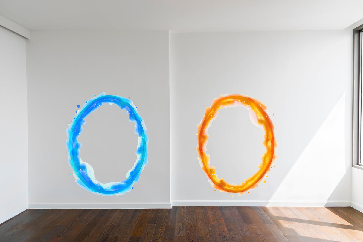 Sinised ja oranžid portaali Aura seinakleebised – erksa auraefektiga läbipaistvad ovaalsed kleebised mängutoa sisustamiseks