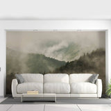 Foggy Forest Wallpaper Sticker Mural - Mountain Tree Fog Removable Wall Paper Art Decal - Large Bedroom Decor Misty Pine Hill Peel Stick - Decords