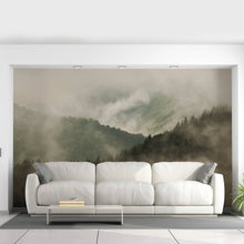 Load image into Gallery viewer, Foggy Forest Wallpaper Sticker Mural - Mountain Tree Fog Removable Wall Paper Art Decal - Large Bedroom Decor Misty Pine Hill Peel Stick - Decords
