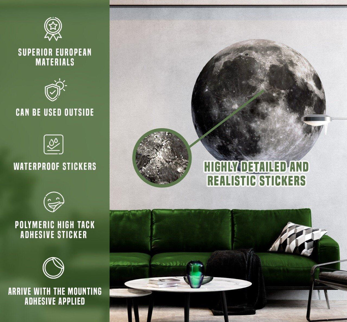 Full Moon Wall Sticker - Moon Back Phase Decal - Large Space Art Decor Vinyl Mural For Kid Room And Bedroom - Decords