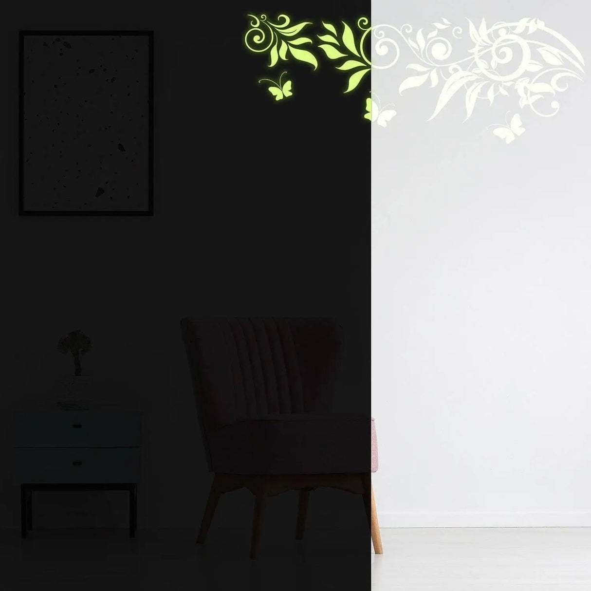 Glow At Night Decal Branch Wall Sticker - Glowing Vinyl In Dark Flower The Branches - Nature Spring Butterflies Flowery - Design Mural Art - Decords