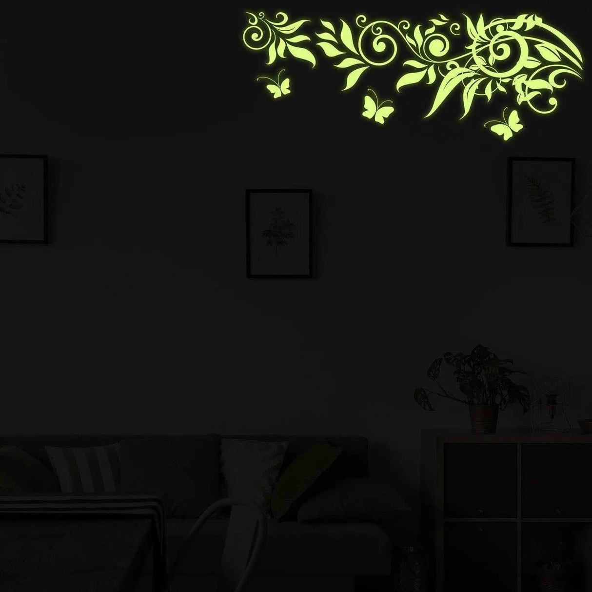 Glow At Night Decal Branch Wall Sticker - Glowing Vinyl In Dark Flower The Branches - Nature Spring Butterflies Flowery - Design Mural Art - Decords