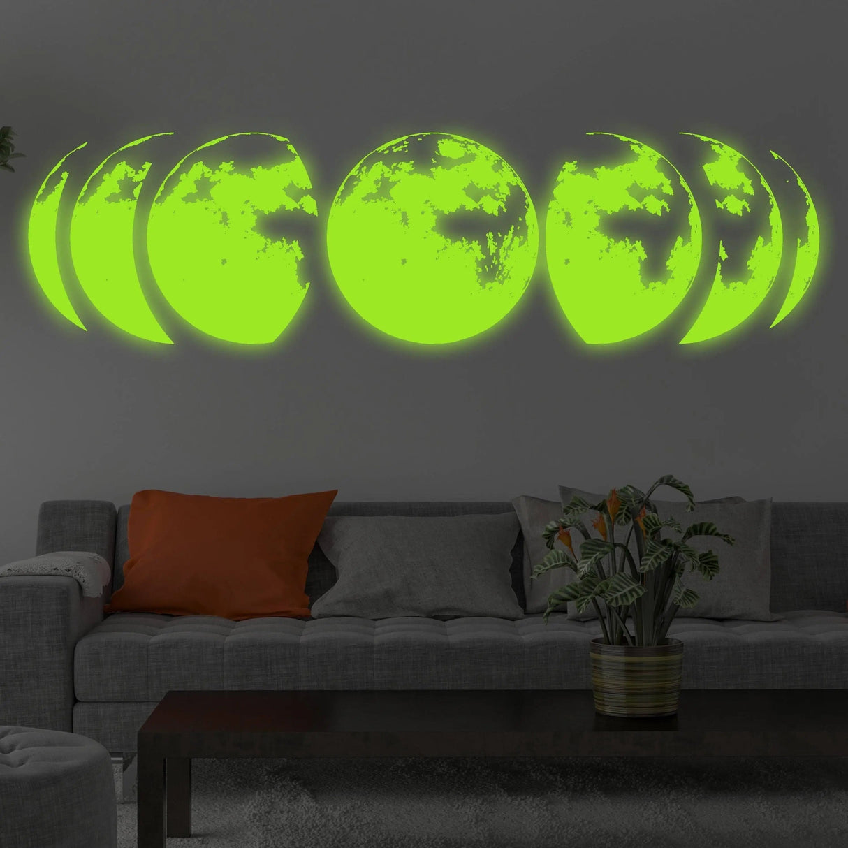 Glow in Dark Moon Phases Wall Decor Decal - Night Light Art Living Room Sticker - Glowing Neon Phase Cycle Nursery Lunar Crescent Mural - 94 x 20