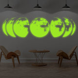 Glow In Dark Moon Phases Wall Decor Decal - Night Light Art Living Room Sticker - Glowing Neon Phase Cycle Nursery Lunar Crescent Mural - Decords