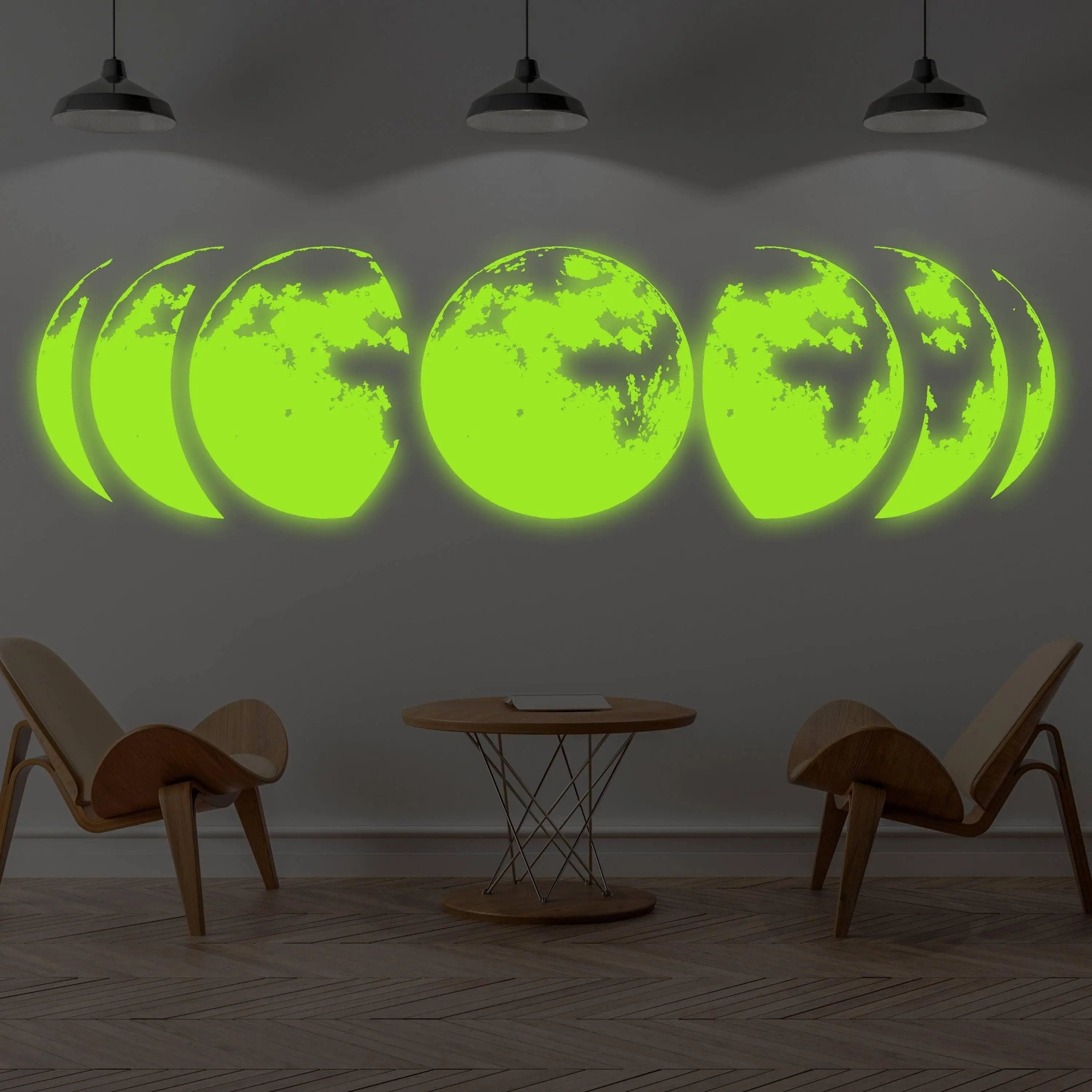 Glow in Dark Moon Phases Wall Decor Decal - Night Light Art Living Room Sticker - Glowing Neon Phase Cycle Nursery Lunar Crescent Mural - 94 x 20